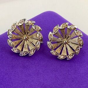 💛Vintage Francois Gold & CZ Swirl Clip On Earrings | Designer Statement